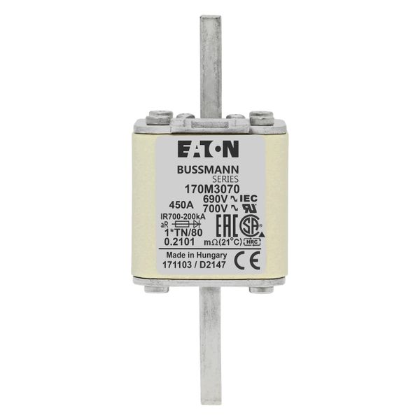 Fuse-link, high speed, 450 A, AC 690 V, compact DIN 1, 45 x 58 x 104 mm, aR, DIN, IEC, single indicator image 15