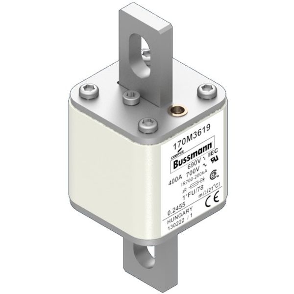 Fuse-link, high speed, 400 A, AC 690 V, compact size 1, 45 x 45 x 110 mm, aR, IEC, UL image 2