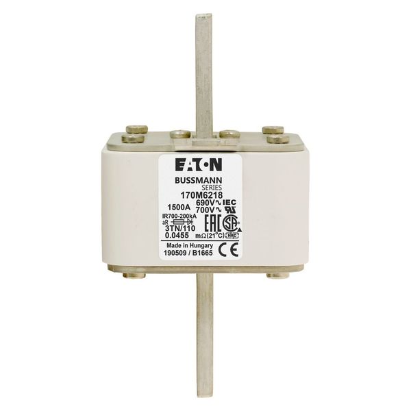 Fuse-link, high speed, 1500 A, AC 690 V, DIN 3, 76 x 90 x 139 mm, aR, DIN, IEC, type T indicator image 20