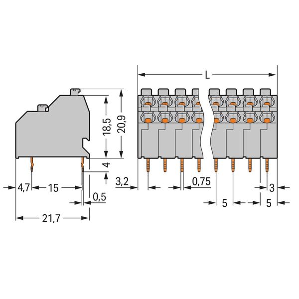 Double-deck PCB terminal block push-button 1.5 mm² agate gray image 2