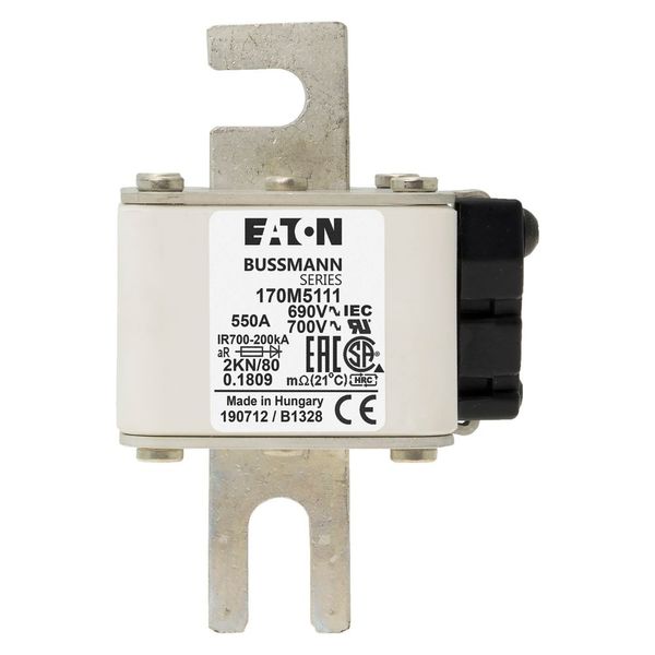 Fuse-link, high speed, 550 A, AC 690 V, DIN 2, 61 x 77 x 108 mm, aR, DIN, IEC, single indicator image 7