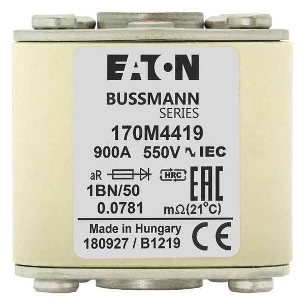 Fuse-link, high speed, 900 A, AC 550 V, size 1, 53 x 69 x 51 mm, aR, IEC, UL, single indicator image 2