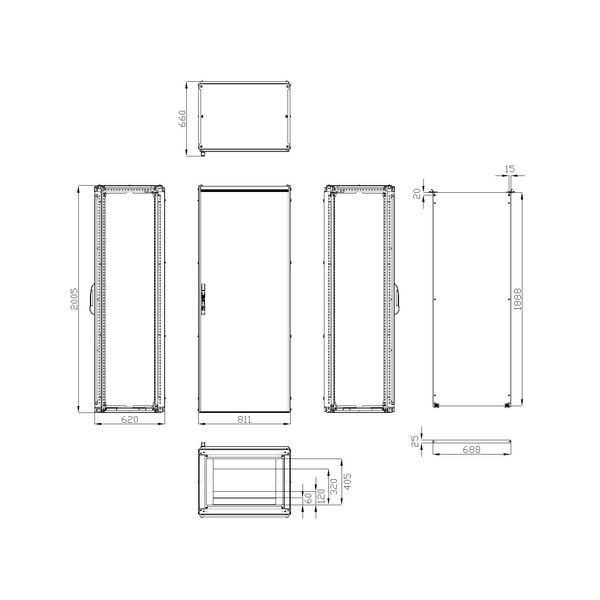 Modular enclosure 1 door IP55 H=2000 W=800 D=600 mm image 3