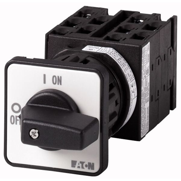 On-Off switch, T0, 20 A, centre mounting, 5 contact unit(s), 10-pole, with black thumb grip and front plate image 1