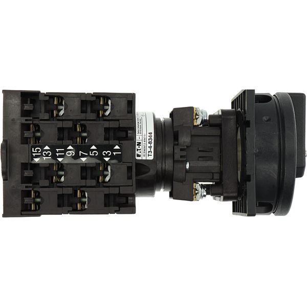 Main switch, T3, 32 A, rear mounting, 4 contact unit(s), 8-pole, STOP function, With black rotary handle and locking ring, Lockable in the 0 (Off) pos image 30