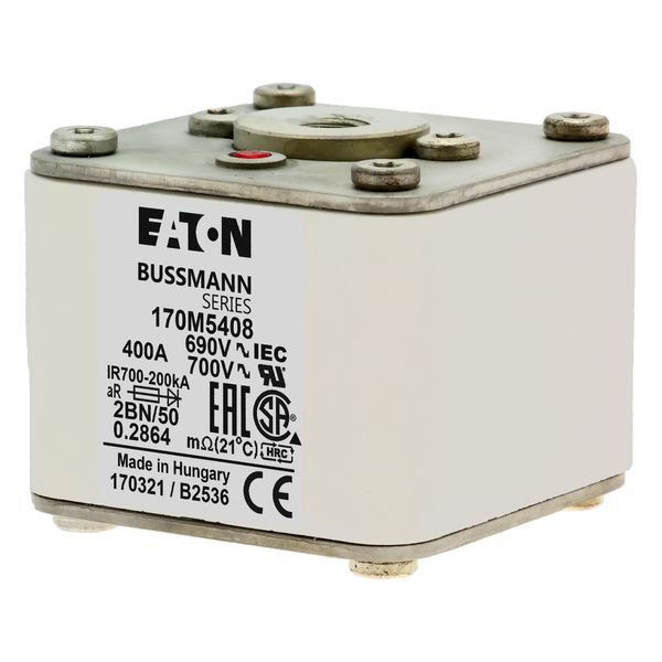 Fuse-link, high speed, 400 A, AC 690 V, size 2, 61 x 77 x 51 mm, aR, IEC, UL, single indicator, flush end, M10 image 11