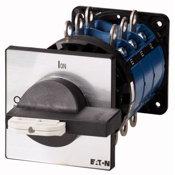 Main switch, T8, 315 A, rear mounting, 3 contact unit(s), 6 pole, 1 N/O, 1 N/C, STOP function, With black rotary handle and locking ring, Lockable in image 1