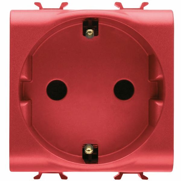 GERMAN STANDARD SOCKET-OUTLET 250V ac - FRONT TIGHTENING TERMINALS - FOR DEDICATED LINES - 2P+E 16A - 2 MODULES - RED - CHORUSMART image 2