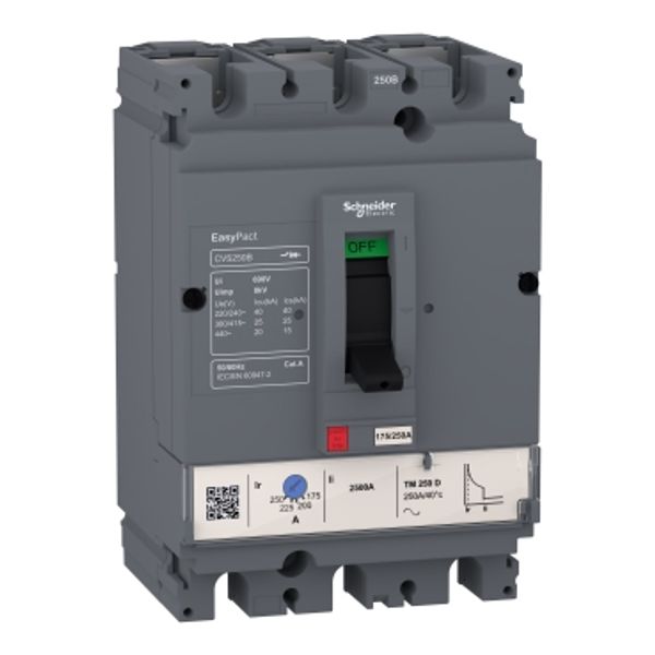 circuit breaker EasyPact CVS100B, 25 kA at 415 VAC, 25 A rating thermal magnetic TM-D trip unit, 3P 3d image 3