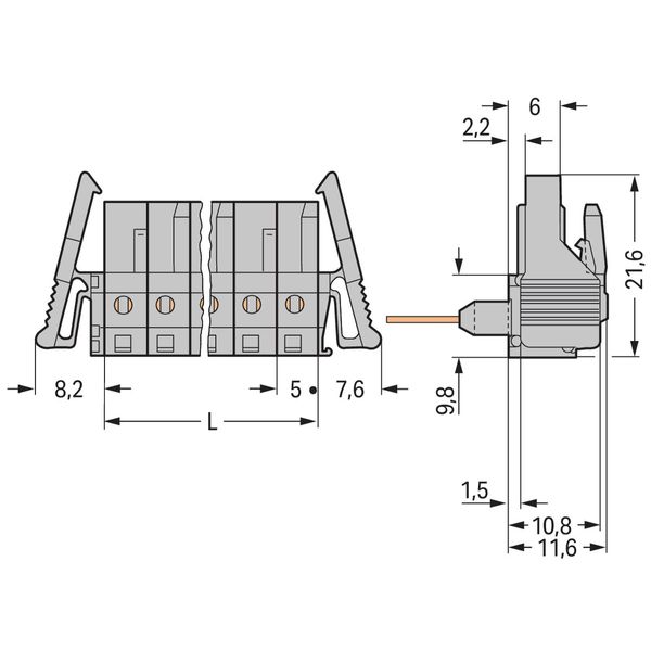 Female connector for rail-mount terminal blocks 0.6 x 1 mm pins angled image 4