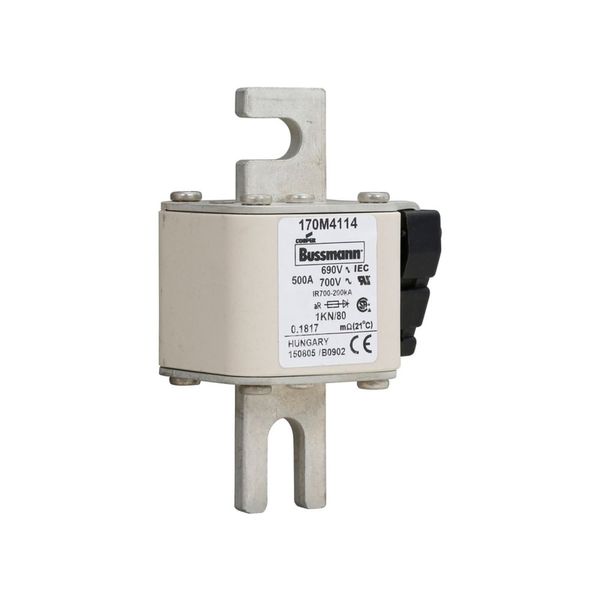 Fuse-link, high speed, 500 A, AC 690 V, DIN 1, 53 x 69 x 108 mm, aR, DIN, IEC, single indicator image 9