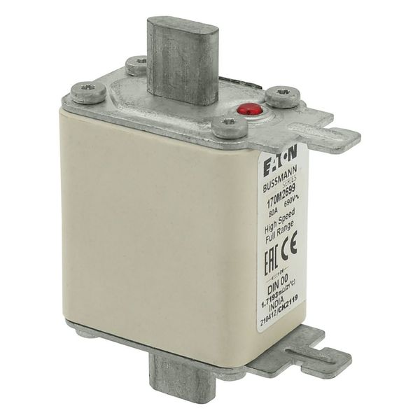 Fuse-link, high speed, 80 A, AC 690 V, DIN 00, 30 x 60 x 79 mm, gR, DIN, IEC, single indicator image 10