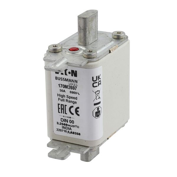 Fuse-link, high speed, 50 A, AC 690 V, DIN 00, 30 x 60 x 79 mm, gR, DIN, IEC, single indicator image 4