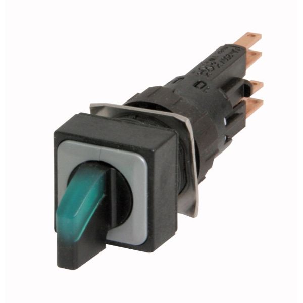 Illuminated selector switch actuator, maintained/momentary, 45° 45°, 18 × 18 mm, 3 positions, With thumb-grip, green, with VS anti-rotation tab, with image 1