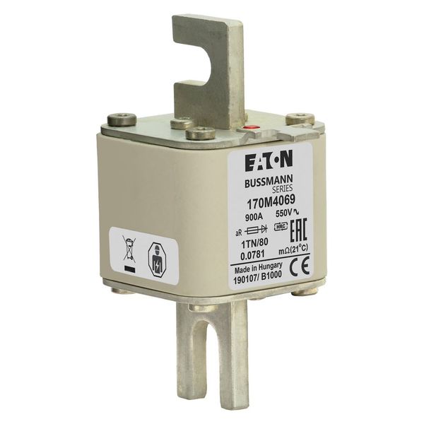 Fuse-link, high speed, 900 A, AC 550 V, DIN 1, 53 x 66 x 108 mm, aR, DIN, IEC, single indicator image 16