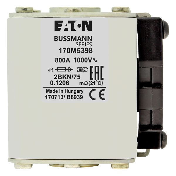 Fuse-link, high speed, 800 A, AC 1000 V, size 2, 61 x 75 x 77 mm, aR, IEC, UL, single indicator image 16