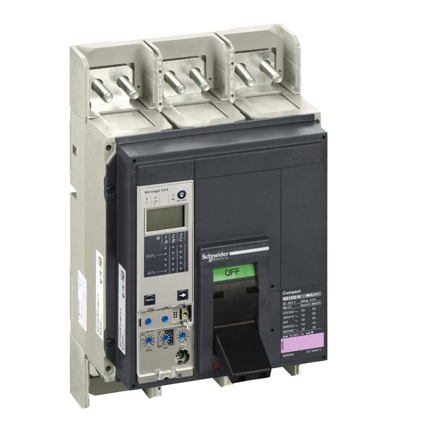 circuit breaker ComPact NS1250N, 50 kA at 415 VAC, Micrologic 5.0 A trip unit, 1250 A, fixed,3 poles 3d image 3