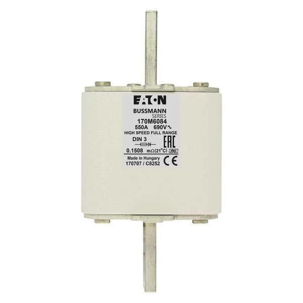 Fuse-link, high speed, 550 A, AC 690 V, DIN 3, 75 x 89 x 150 mm, gR, DIN, IEC, single indicator image 15