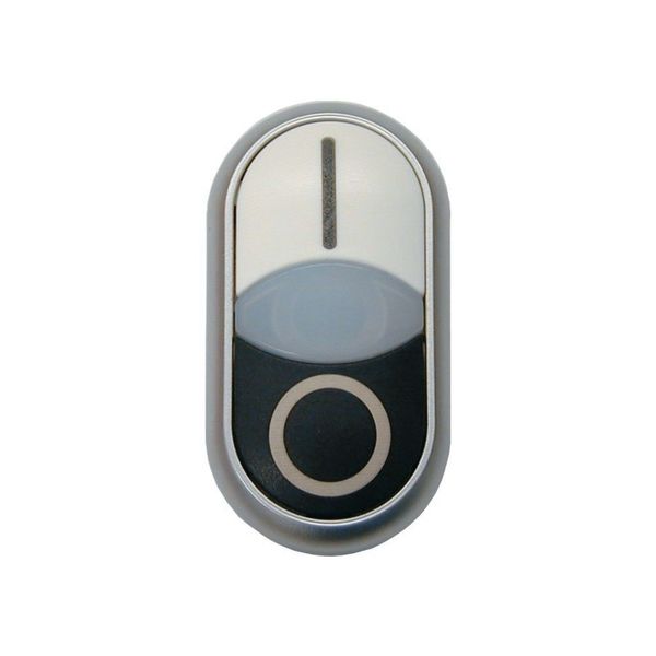 Double actuator pushbutton, RMQ-Titan, Actuators and indicator lights flush, momentary, White lens, white, black, inscribed, Bezel: black image 3