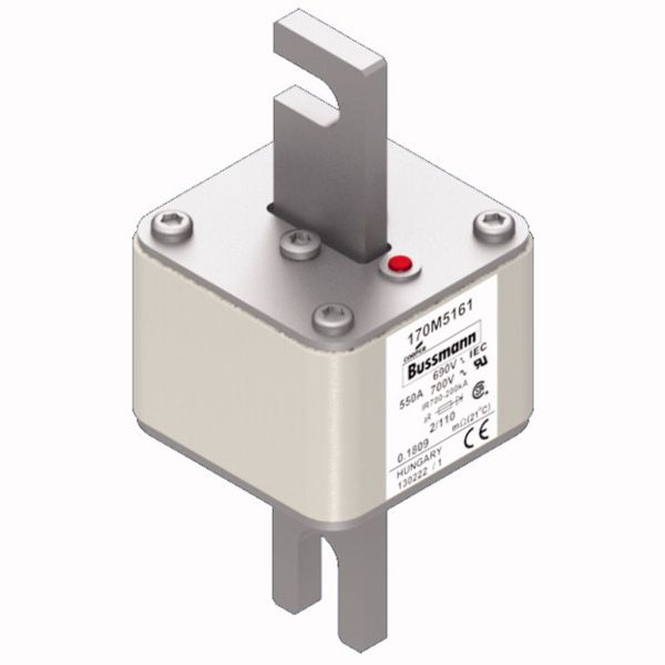 Fuse-link, high speed, 550 A, AC 690 V, DIN 2, 61 x 61 x 108 mm, aR, DIN, IEC, single indicator, 110 mm centres image 2