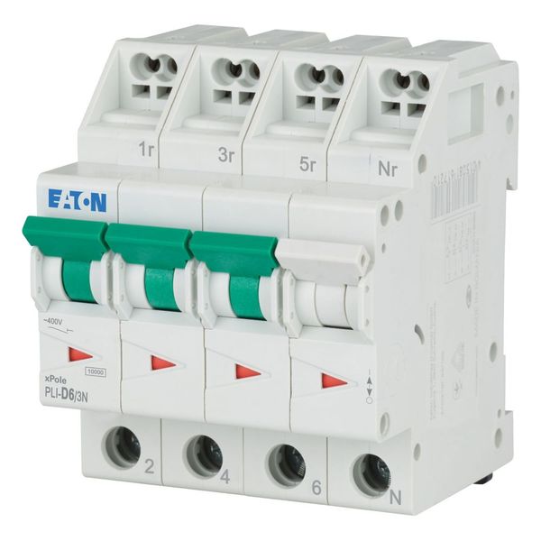 Miniature circuit breaker (MCB) with plug-in terminal, 6 A, 3p+N, characteristic: D image 1