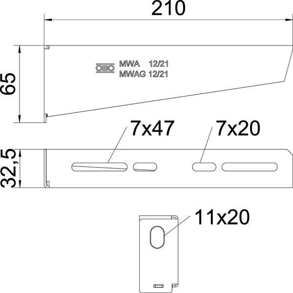 MWA 12 21S A4 Wall and support bracket with fastening bolt M10x20 B210mm image 2