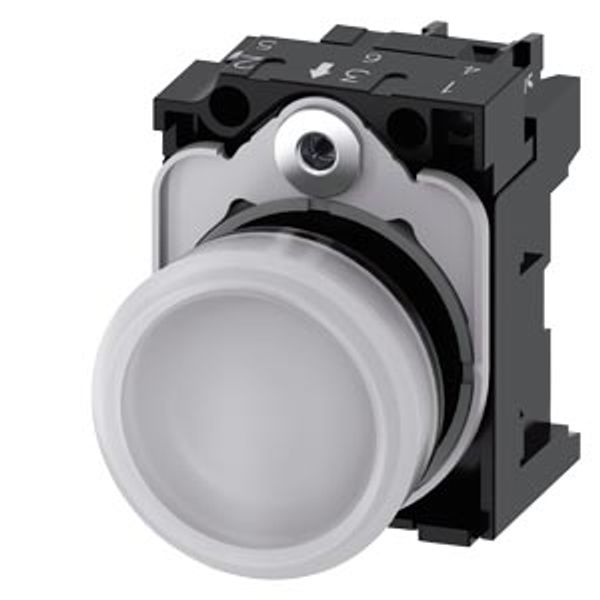 Indicator lights, 22 mm, round, plastic, white, lens, smooth, with holder, LED module,  3SU1102-6AA60-1AA0-Z Y11 image 2