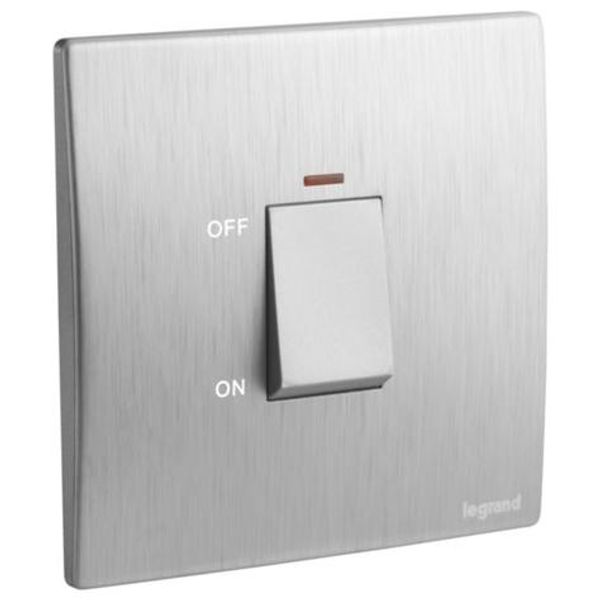 Mallia Senses - 1 gang 1 way 45A double pole switch with red indicateur HK - Brushed Aluminium image 1