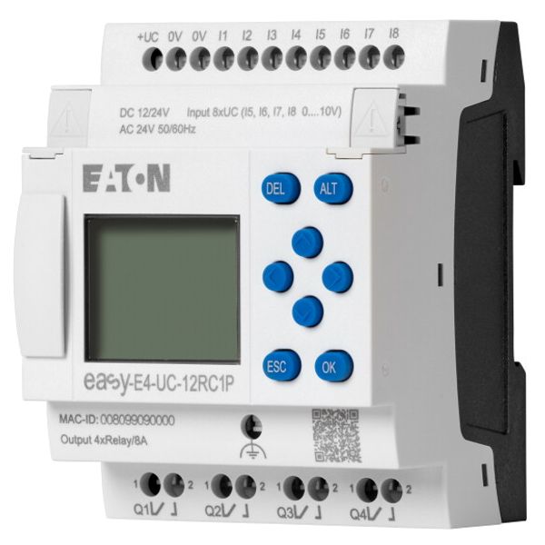 Control relays easyE4 with display (expandable, Ethernet), 12/24 V DC, 24 V AC, Inputs Digital: 8, of which can be used as analog: 4, push-in terminal image 2