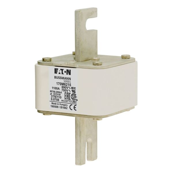 Fuse-link, high speed, 1100 A, AC 690 V, DIN 3, 76 x 90 x 139 mm, aR, DIN, IEC, type T indicator image 7