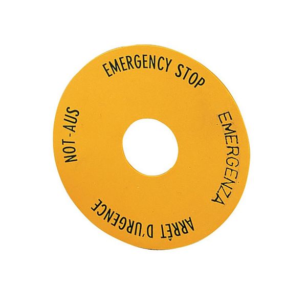 Emergency-Stop label, Yellow, black lettering, Round, 60 mm, de, en, fr, it, Front dimensions 25 × 25 mm image 4