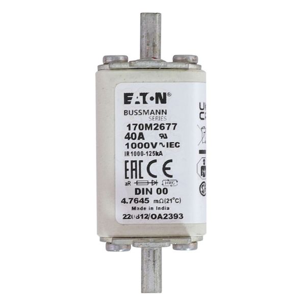 Fuse-link, high speed, 40 A, AC 1000 V, DIN 00, aR, DIN, IEC, single indicator, live gripping lugs image 8