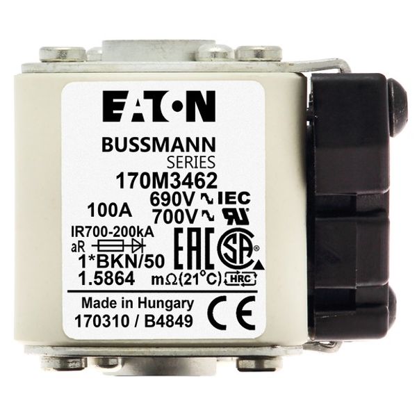 Fuse-link, high speed, 100 A, AC 690 V, compact size 1, 45 x 59 x 51 mm, aR, IEC, UL, type K indicator, flush end, M8 image 4