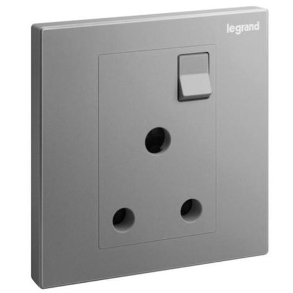 Galion - 1 gang British Standard switched single pole socket outlet - 15A - Dark Silver image 1