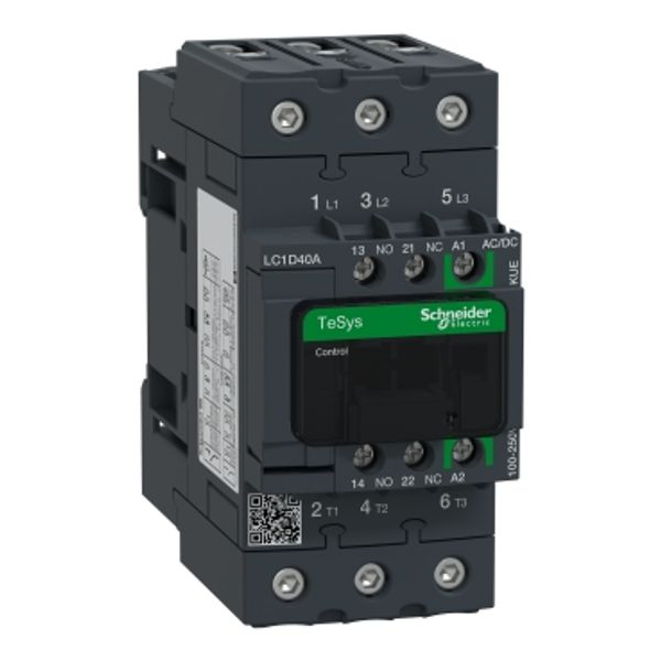 TeSys Deca contactor 3P 40A AC-3/AC-3e up to 440V coil 100-250V AC/DC EverLink image 4