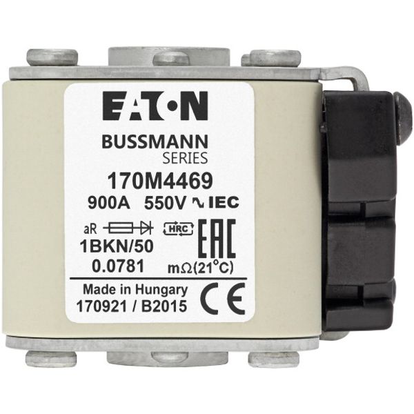 Fuse-link, high speed, 900 A, AC 550 V, size 1, 53 x 69 x 51 mm, aR, IEC, UL, type K indicator, flush end, M8 image 1