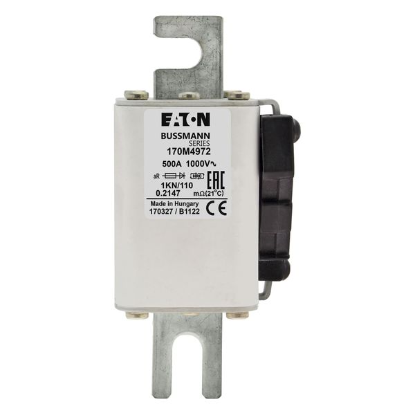 Fuse-link, high speed, 500 A, AC 1000 V, DIN 1, 51 x 69 x 138 mm, aR, DIN, IEC, type K indicator image 10