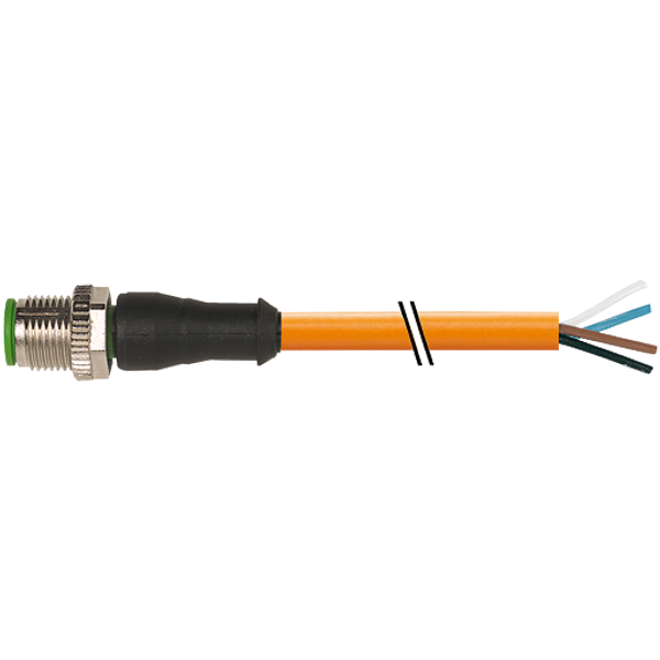 M12 male 0° A-cod. with cable PUR 4x0.34 or UL/CSA+robot+drag ch. 10m image 1