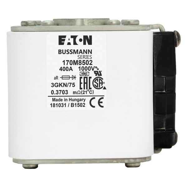 Fuse-link, high speed, 400 A, AC 1000 V, size 3, 74 x 92 x 91 mm, aR, IEC, UL, single indicator image 14