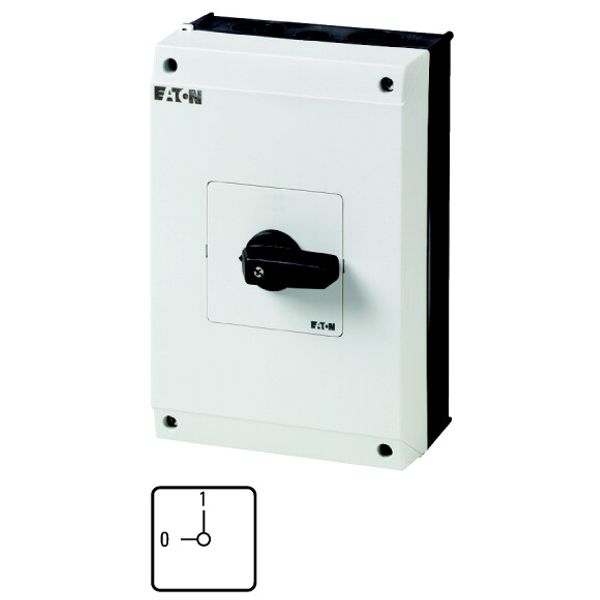 On-Off switch, P3, 63 A, surface mounting, 3 pole, 1 N/O, 1 N/C, with black thumb grip and front plate image 2