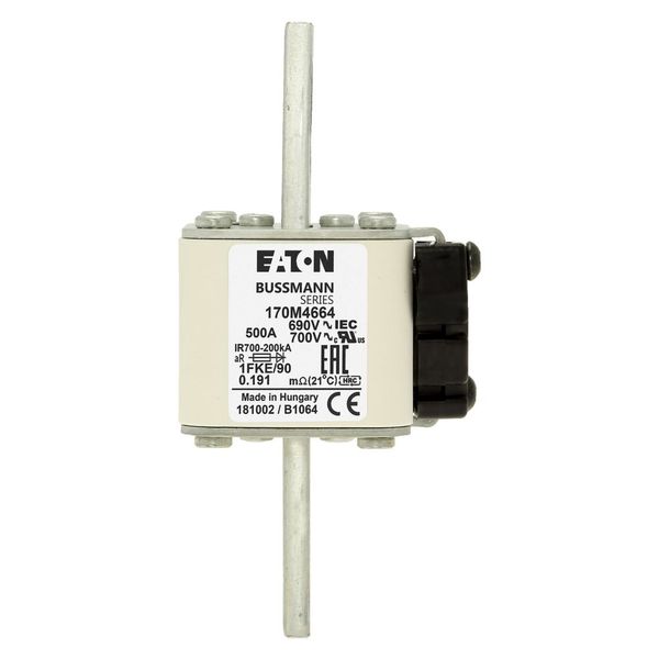 Fuse-link, high speed, 500 A, AC 690 V, size 1, 53 x 69 x 136 mm, aR, IEC, UL, type K indicator, 90 mm centers image 13