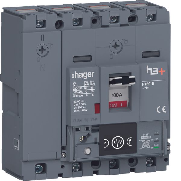 Moulded Case Circuit Breaker h3+ P160 Energy 4P4D N0-50-100% 100A 70kA image 1