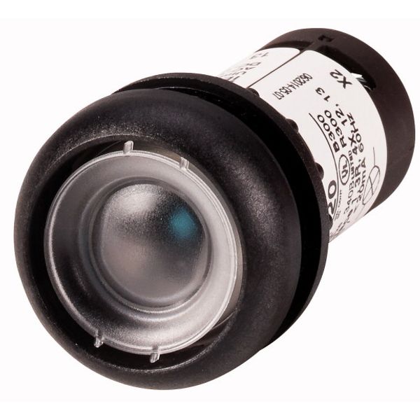 Illuminated pushbutton actuator, Flat, momentary, 1 N/O, Screw connection, LED white, Without button plate, 120 V AC, Bezel: black image 1