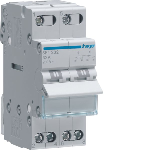 2-pole, 32A Modular Changeover Switch with Top Common Point image 1
