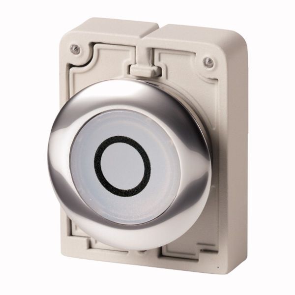 Illuminated pushbutton actuator, RMQ-Titan, Flat, maintained, White, inscribed 0, Metal bezel image 1