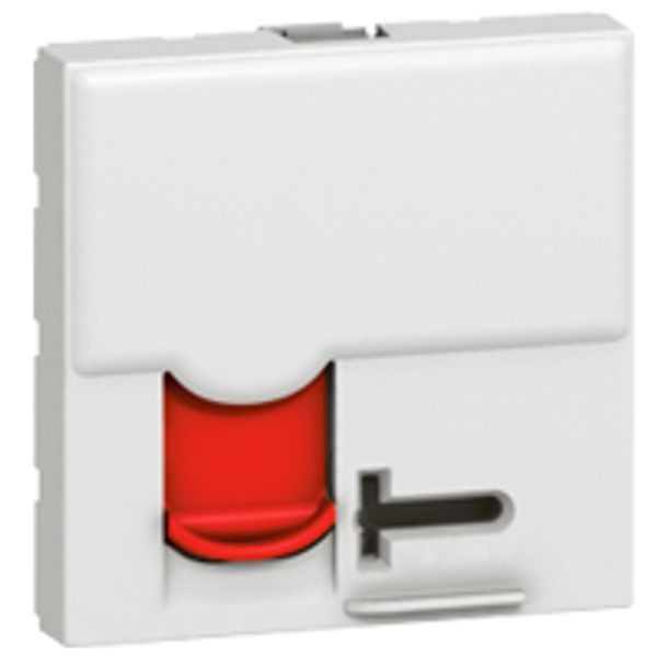 RJ45 socket Mosaic category 6A STP 45° 2 modules white red shutter image 1