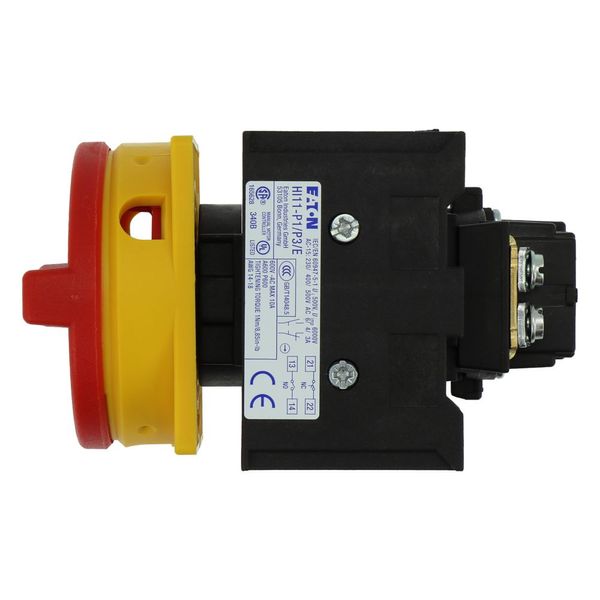 Main switch, P1, 40 A, flush mounting, 3 pole + N, 1 N/O, 1 N/C, Emergency switching off function, With red rotary handle and yellow locking ring, Loc image 25