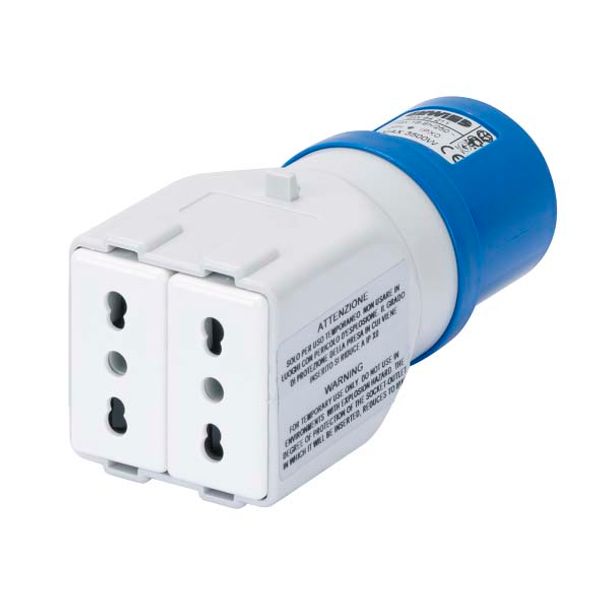 SYSTEM ADAPTOR - FROM INDUSTRIAL TO DOMESTIC IP44 - SOCKET-OUTLET 2P+E 16A 230V ac 50/60HZ - 2 SOCKET-OUTLETS 2P+E 10/16A DUAL AMP (P17/11) image 2