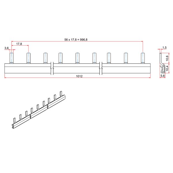 Small Connect, Busbar 1-pole, 1m, 1MW, blue image 2