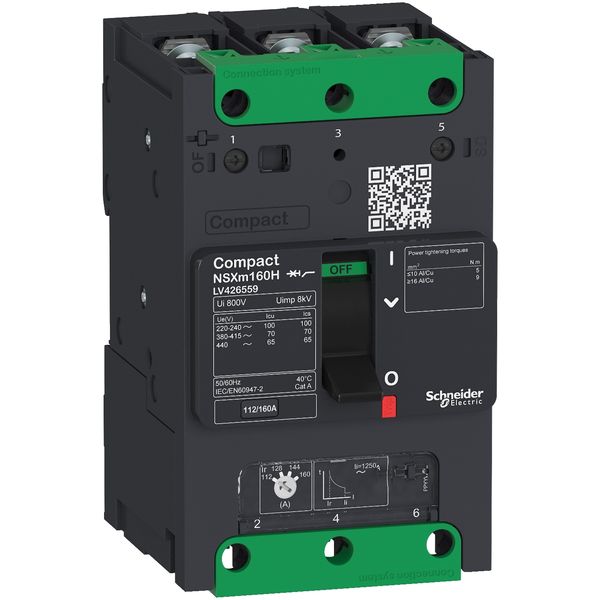 circuit breaker ComPact NSXm B (25 kA at 415 VAC), 3P 3d, 80 A rating TMD trip unit, compression lugs and busbar connectors image 3